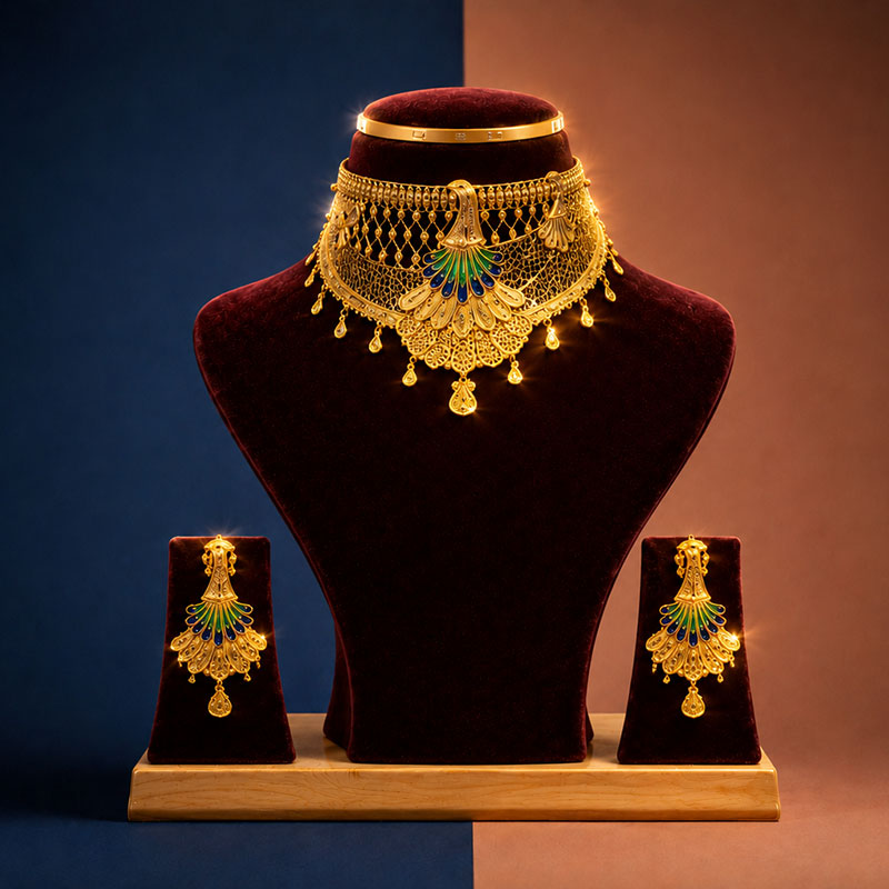 Peacock Motif Crown Choker